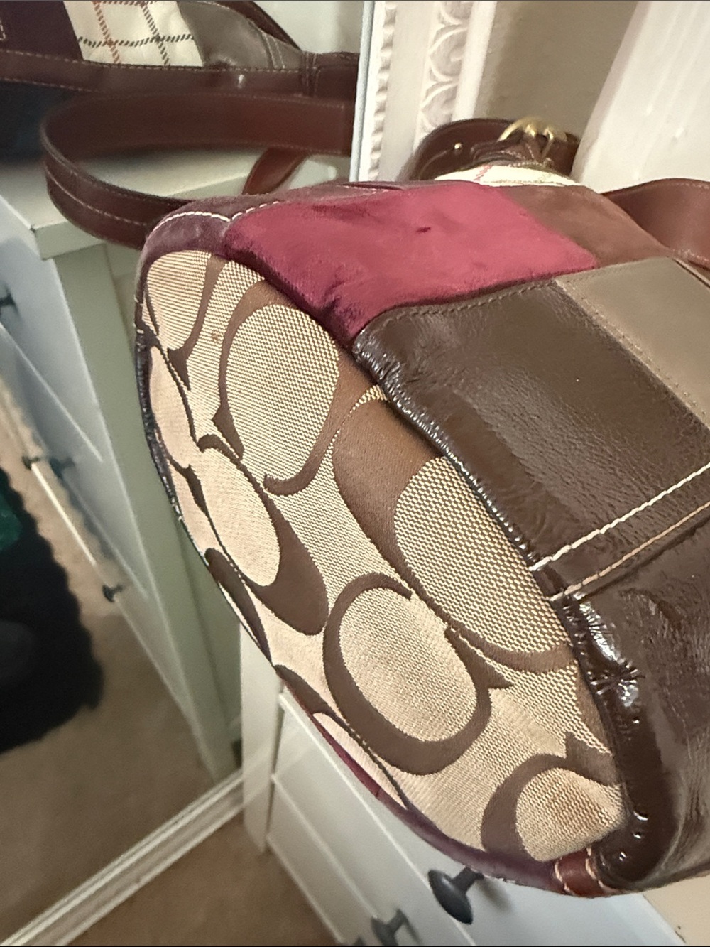 Vintage Coach large Patchwork Leather & Canvas bucket Bag - Picture 5 of 16